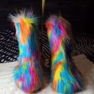 Multi Colored Furry Boots EU Size 36